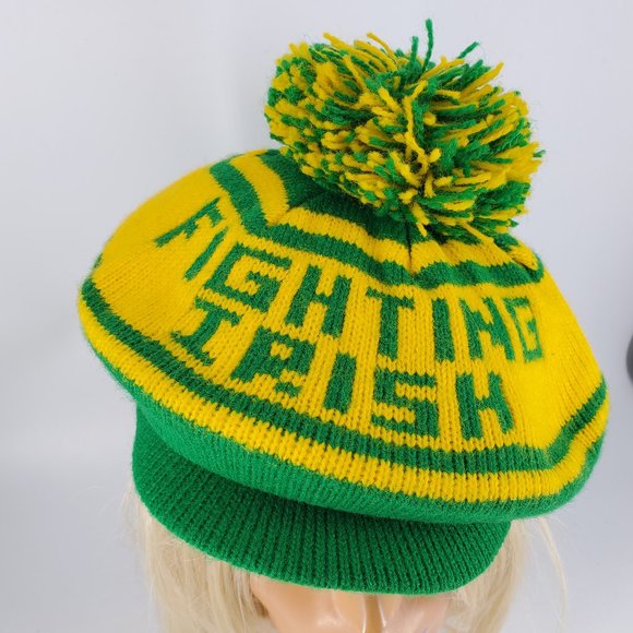 Vintage Fighting Irish Knit Pom Golf Cap St Paddys